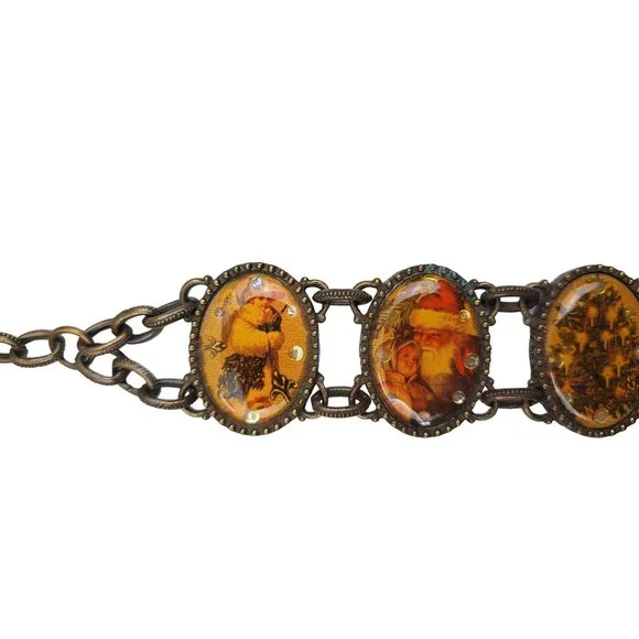 Vintage Avon Christmas Bracelet Santa Panel Nina Ricci Signed Victorian Style - Picture 4 of 7